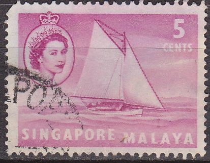 z vendido SINGAPUR 1955 Michel 31 Sello Barcos Balandro Lombok usado Malaya 